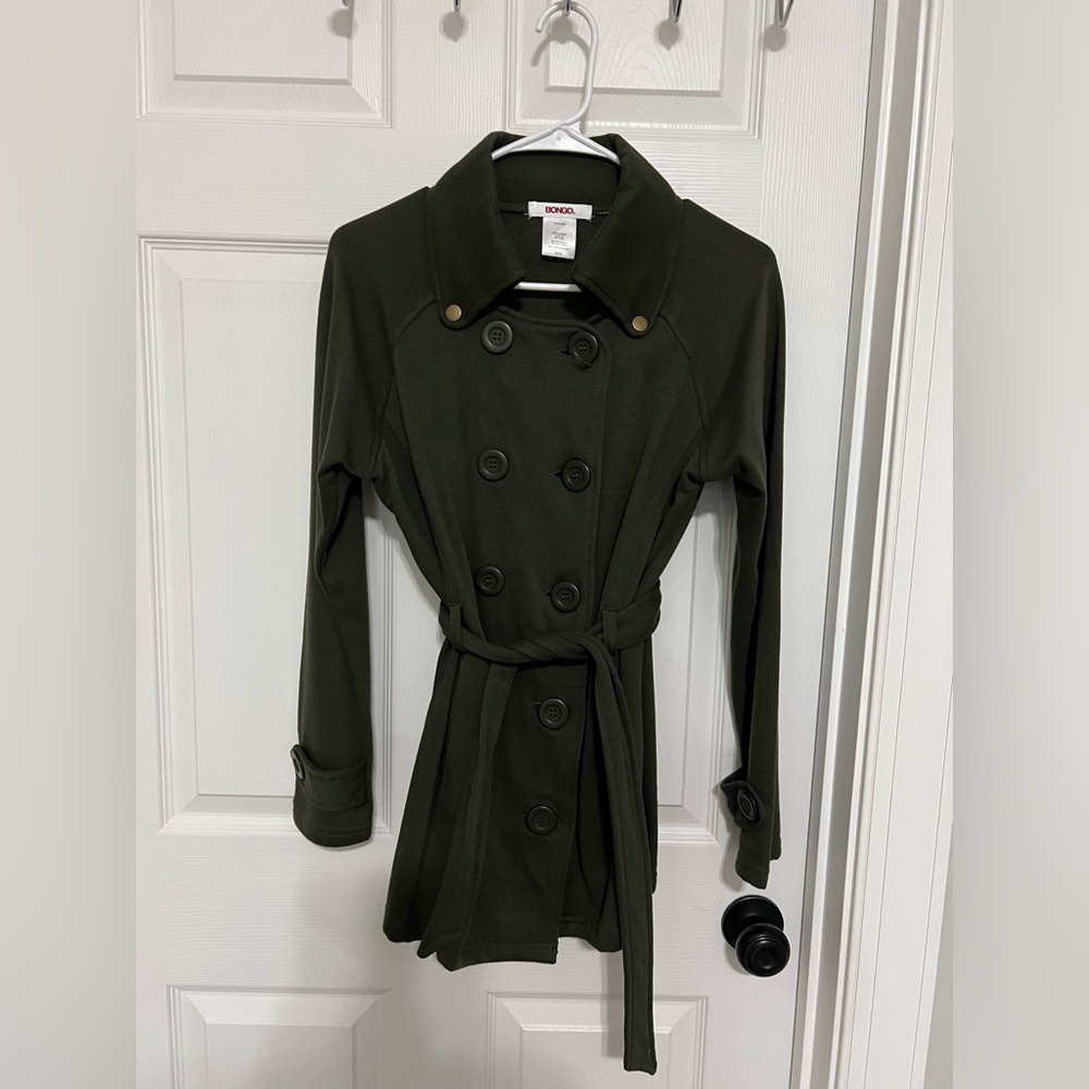 Women's Green Double-Breasted Trench Coat